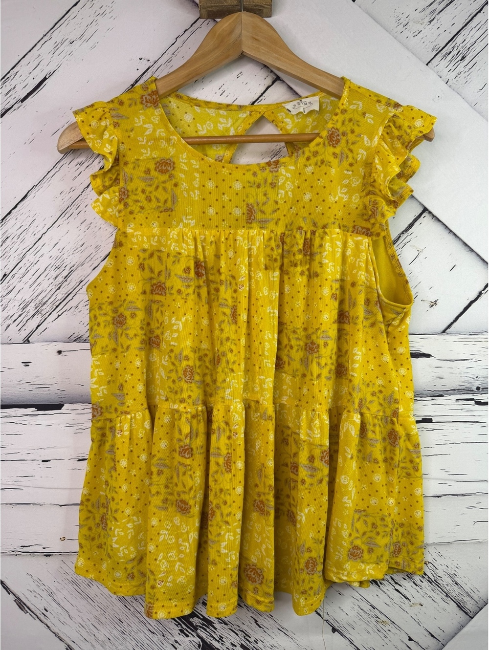 Ember Boho Coquette Whimsy Tiered Babydoll Flutter Ruffle Sleeve Women’s Medium
